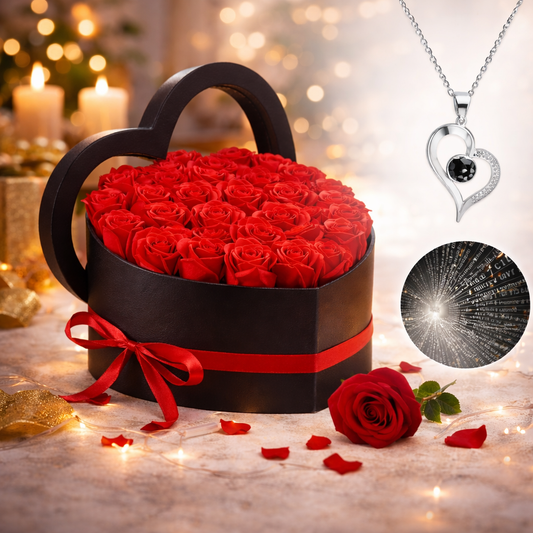 Wieczne Róże w Sercu - Naszyjnik Miłości 100 Języków